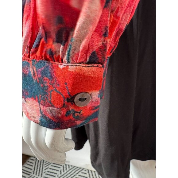 Soft Surroundings Womens Red Floral Blouse With Elastic Hem & Button Cuffs Size - Picture 8 of 16